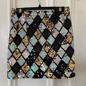 Sequin Harlequin Skirt - Black, Gold, Silver